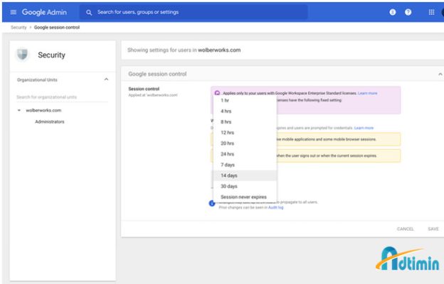 Điều chỉnh thời lượng phiên đăng nhập Google Workspace
