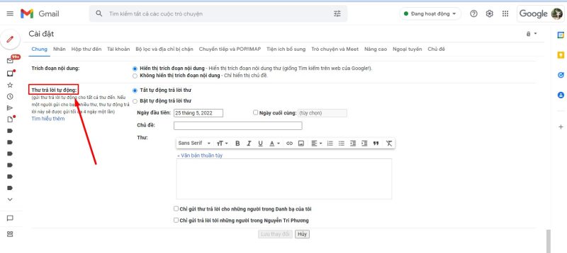 Hướng dẫn cách bật tính năng email trả lời tự động bằng Gmail