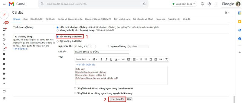 Hướng dẫn cách tắt tính năng email trả lời tự động bằng Gmail