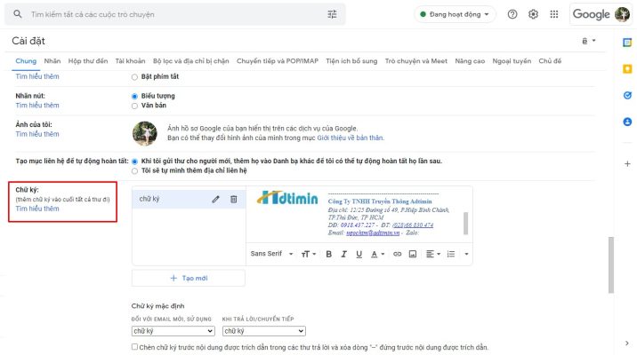 Tạo chữ ký Gmail