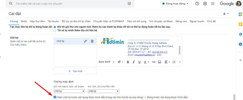 Tao chu ky Gmail